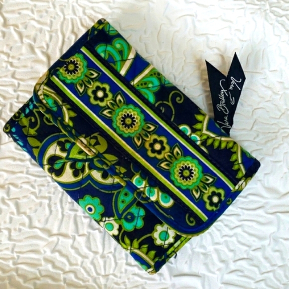Vera Bradley Handbags - Vera Bradley Rhythm & Blues Pattern Trifold Wallet Blue & Green  Retired Pattern